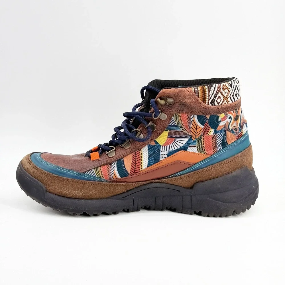 Inkkas Mens Camping Boot Brown Multi Color Tribal Print Hiking Shoes Size 11